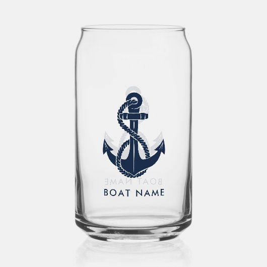 Nautische Marine Blauw Anker Boot Naam Custom Blikvorm Glas (Achterkant)