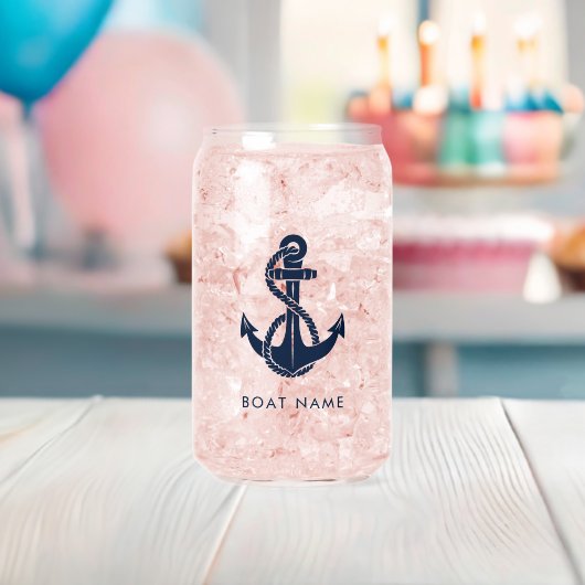 Nautische Marine Blauw Anker Boot Naam Custom Blikvorm Glas (Insitu (Baby Shower))