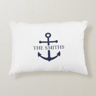 Nautische Marine Blauw Anker Gepersonaliseerde Fam Accent Kussen
