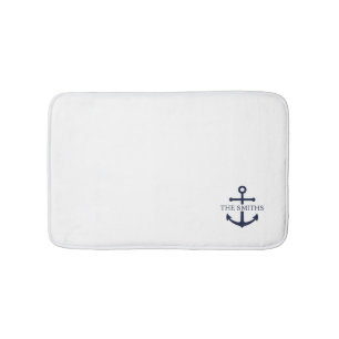 Nautische Marine Blauw Anker Gepersonaliseerde Fam Badmat