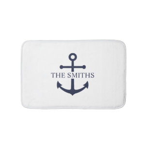 Nautische Marine Blauw Anker Gepersonaliseerde Fam Badmat
