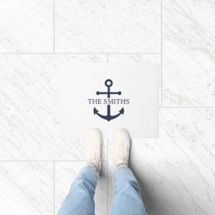 Nautische Marine Blauw Anker Gepersonaliseerde Fam Deurmat