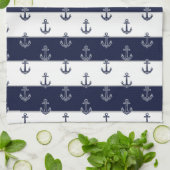 Nautische Marine Blauw Anker Kust Monogram Keuken Theedoek (Gevouwen)