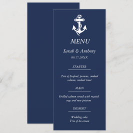 Nautische Marine Blauw Anker Modern Huwelijksvoeds Menu