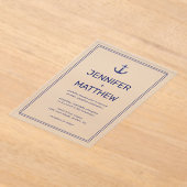 Nautische Marine Blauw Anker Modern Script Wedding Acryl Uitnodigingen (Laagn)