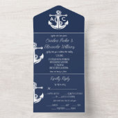 Nautische Marine Blauw Elegant Moderne Boot Bruilo All In One Uitnodiging (Binnen)
