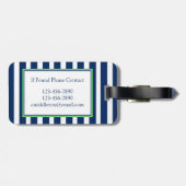 Nautische Marine Blauw en Groene Streep Monogram Bagagelabel (Achterkant horizontaal)