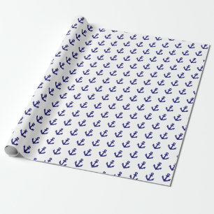 Nautische marine blauw en wit ankers patroon cadeaupapier