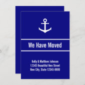 Nautische Marine Blauw en Wit Bewegende Aankondigi Aankondiging (Voorkant / Achterkant)