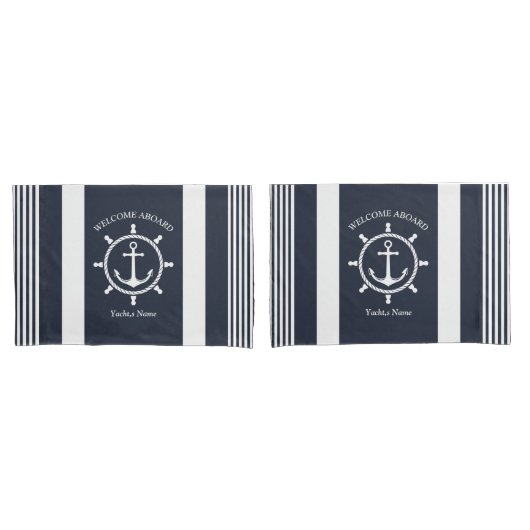 Nautische Marine blauw en wit gestreept met Anker Kussensloop (Voorkant-Set)
