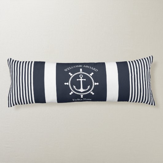 Nautische Marine blauw en wit gestreept met Anker Lichaamskussen (Achterkant)