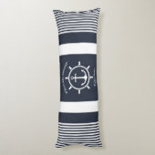 Nautische Marine blauw en wit gestreept met Anker Lichaamskussen (Achterkant (Verticaal))