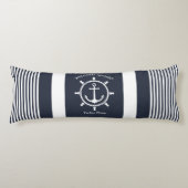 Nautische Marine blauw en wit gestreept met Anker Lichaamskussen (Voorkant)