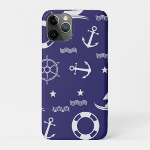 Nautische marine blauw naadloze patronen achtergro iPhone 11 pro hoesje