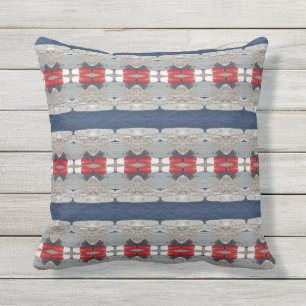 Nautische Marine Blauw Rood Grijs Stripes Meer Oce Buitenkussen
