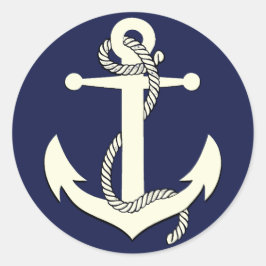 Nautische marine blauw silhouet anker touw ronde sticker