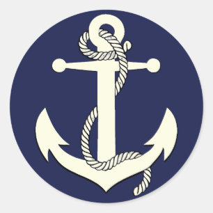 Nautische marine blauw silhouet anker touw ronde sticker