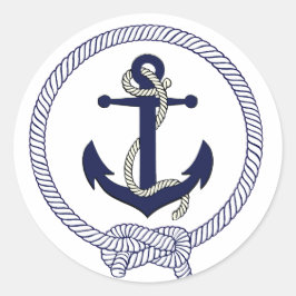 Nautische marine blauw silhouet anker touw ronde sticker