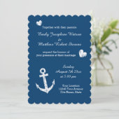 Nautische marine blauw wit anker bruiloft uitnodig kaart (Staand voorkant)