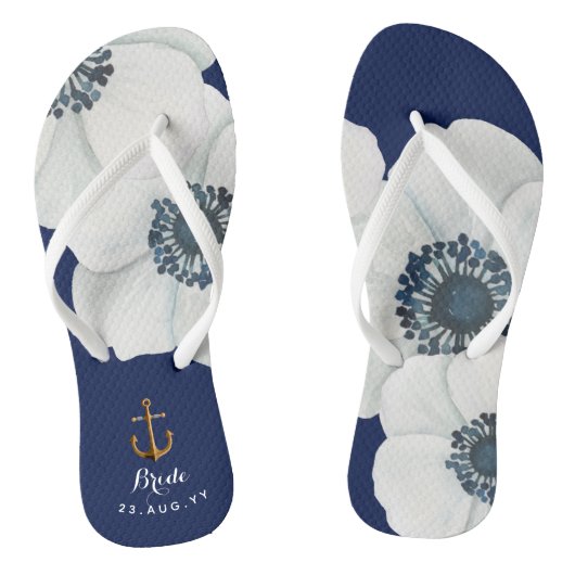 Nautische Marine Blauw Wit Cascading Anemones Brid Teenslippers (Voetbed)