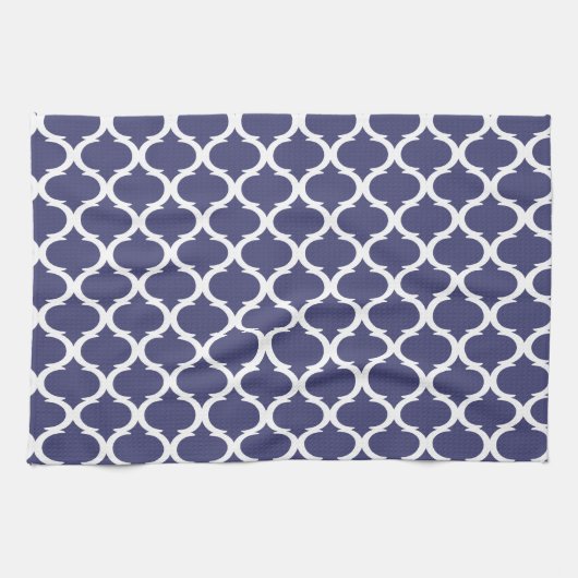 Nautische Marine Blauw Wit Geometrisch Patroon Kus Theedoek (Horizontaal)