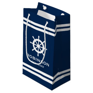 Nautische marine blauw & witte streep huwelijkscad klein cadeauzakje