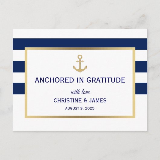 Nautische Marine Blauw Witte Strepen Dank u bruilo Briefkaart (Voorkant)