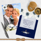 Nautische Marine Blauwe Anemoon Trouwfoto Dank u Bedankkaart