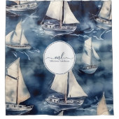 Nautische marine blauwe boot monogram douchegordijn (Voorkant)