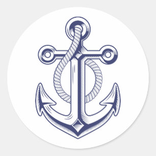 Nautische marine blauwe boot oceaan anker bruiloft ronde sticker