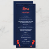 Nautische Marine Blauwe Koraal Zeepaardjes Strandb Menu (Voorkant / Achterkant)