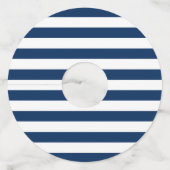 Nautische marine blauwe strepen huwelijksfeest wijnglaslabel (Achterkant)