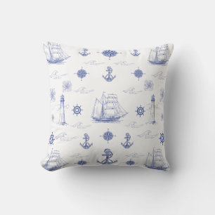 Nautische Marine Blue Coastal Beach Schepen Kussen
