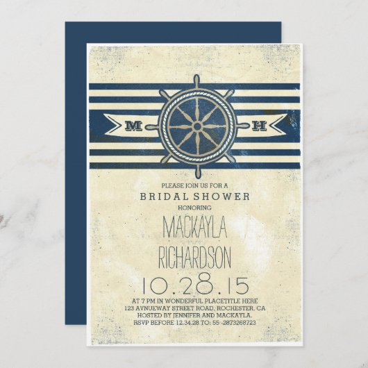 nautische marine bruidsdouche uitnodiging (Voorkant / Achterkant)