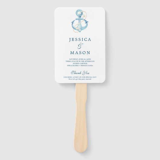 Nautische Marine bruiloft fan programma Handwaaier (Voorkant)