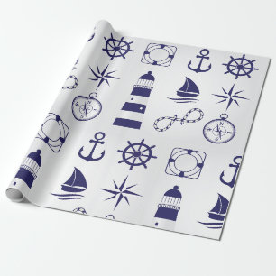 Nautische marine-elementen Navy Blue kusticonen Cadeaupapier