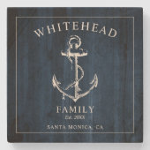 Nautische Marine Houtanker Familie Monogram Stenen Onderzetter (Voorkant)