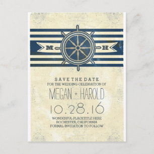 Nautische marine vintage save the date briefkaarte aankondigingskaart
