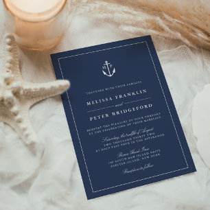 Nautische Marine & Witte Anker Monogram Bruiloft Kaart