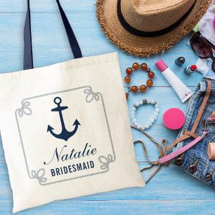 Nautische marineanker touw bruidsmeisje tote bag