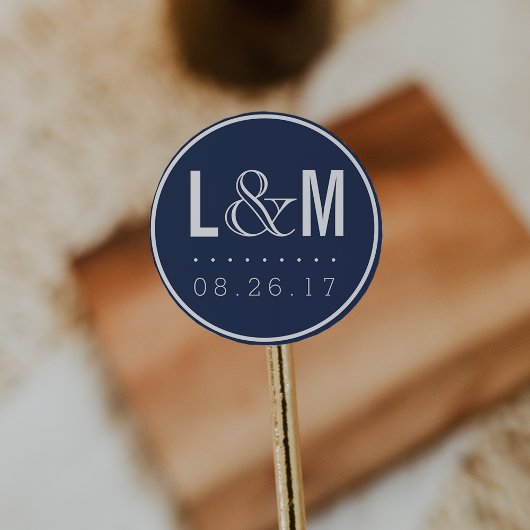 Nautische moderne marine bruiloft monogram en datu ronde sticker