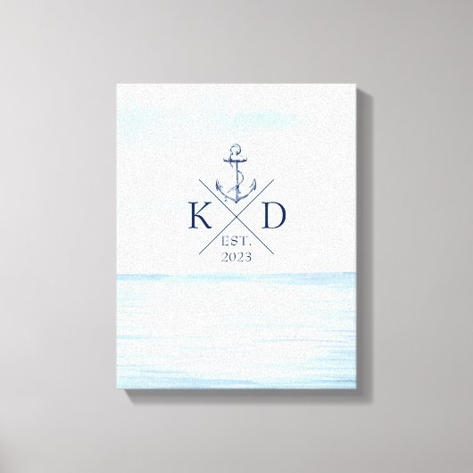 Nautische monogram Waterverf Canvas Afdruk (Voorkant)