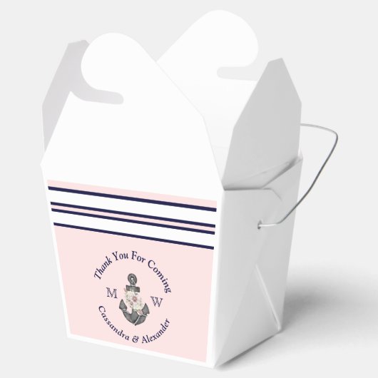 Nautische Monogrammed Roze Marine Blauw Bloemen An Bedankdoosjes (Geopend)