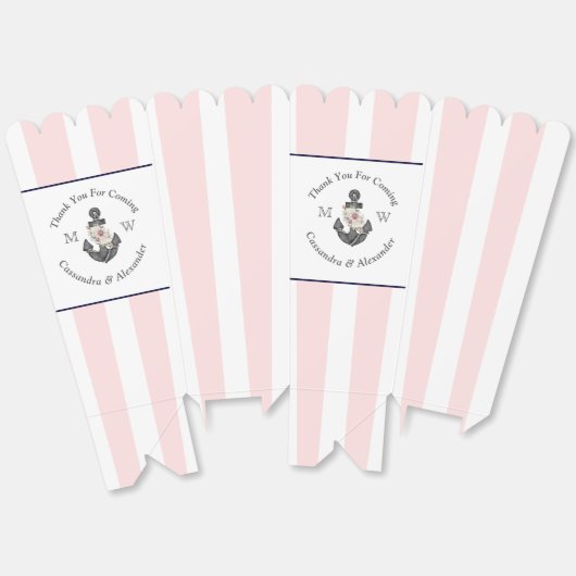 Nautische Monogrammed Roze Marine Blauw Bloemen An Bedankdoosjes (Ongevouwen)