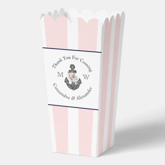 Nautische Monogrammed Roze Marine Blauw Bloemen An Bedankdoosjes (Voorkant)