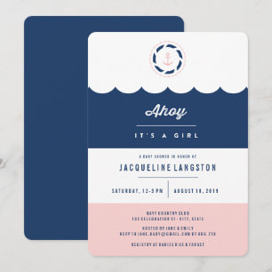 Nautische Navy Ahoy Het Is Een Meisje Baby Shower Kaart