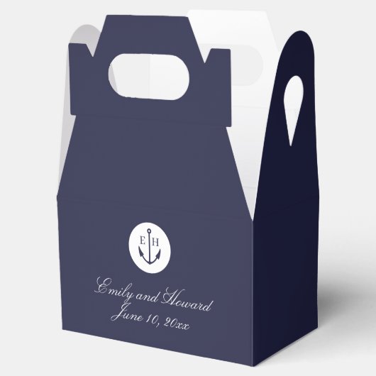 Nautische Navy Anker Bruiloft Monogram Favor Box Bedankdoosjes (Geopend)