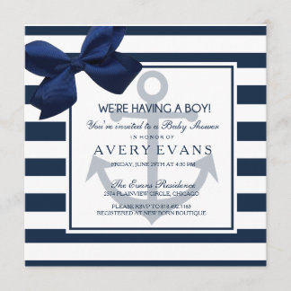 Nautische Navy Ribbon Anchor Het is een Boy Baby s Kaart