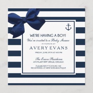 Nautische Navy Ribbon Anchor Het is een Boy Baby s Kaart