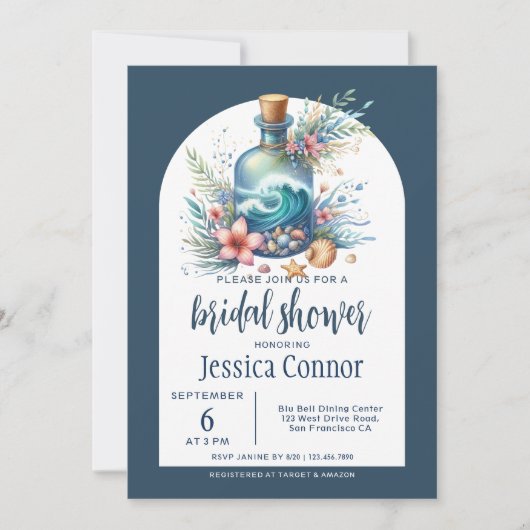 Nautische Oceaan Boho Bruids Douche Uitnodiging (Voorkant)